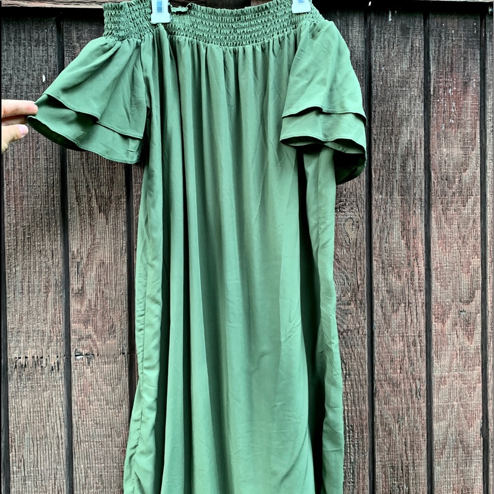 Strapless military green sun dress